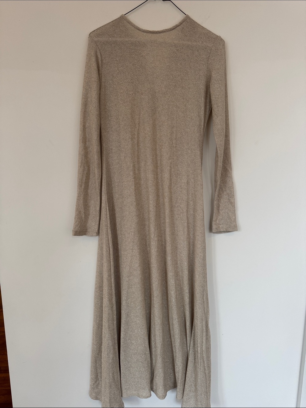Zara Metallic Beige Long Sleeve Maxi Dress